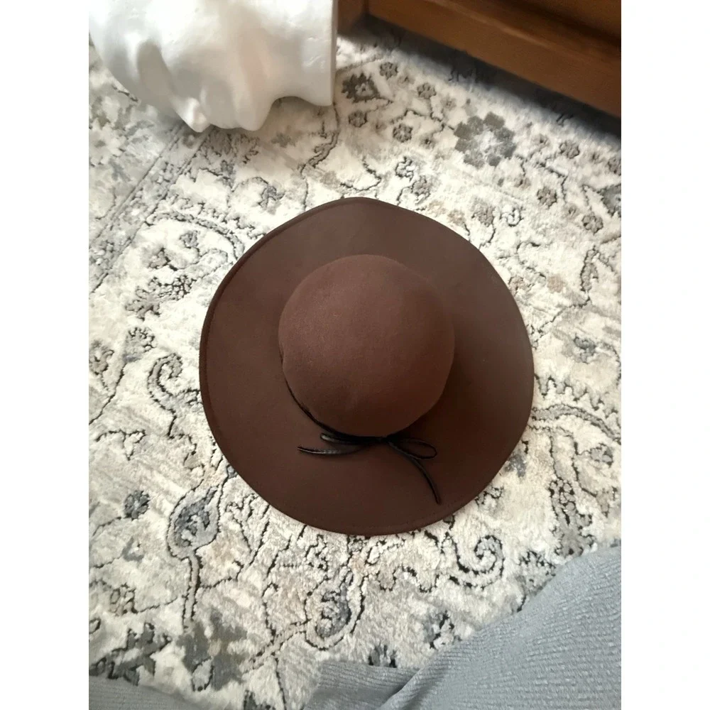 NWT Loft Polyester Hat Brown Felt Faux Leather Band Cowboy Vintage Sz M/L